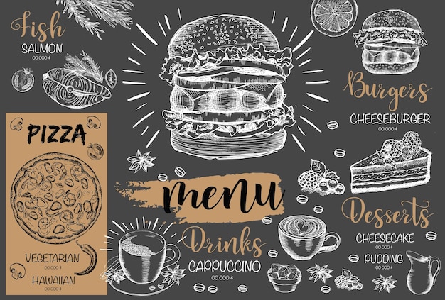 Menu template design for restaurant sketch illustration