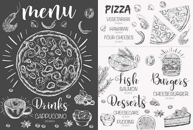 Menu template design for restaurant sketch illustration