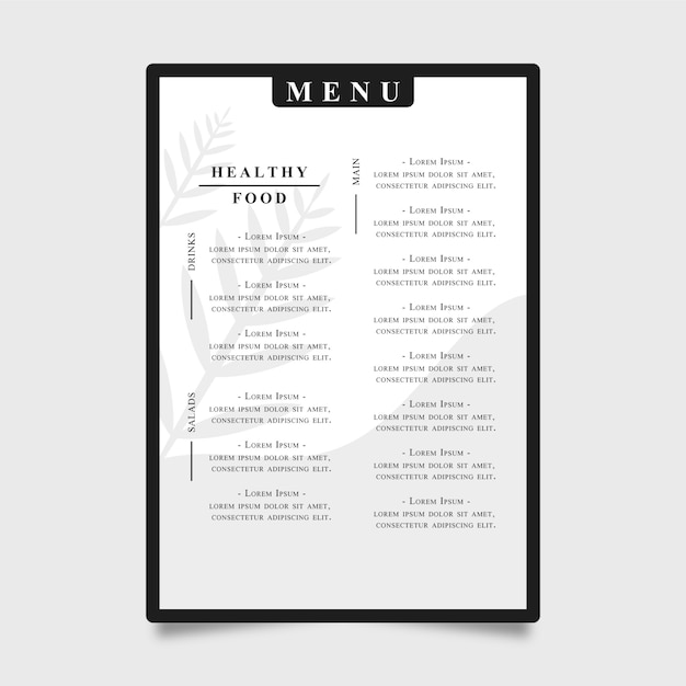 Menu template executed in minimalist style