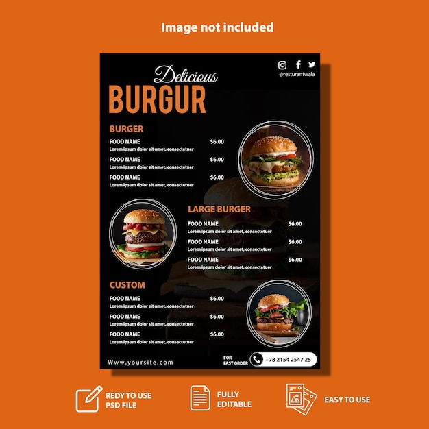 Menu template for restaurant