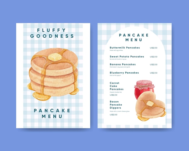 Menu template with happy pancake day conceptwatercolor style