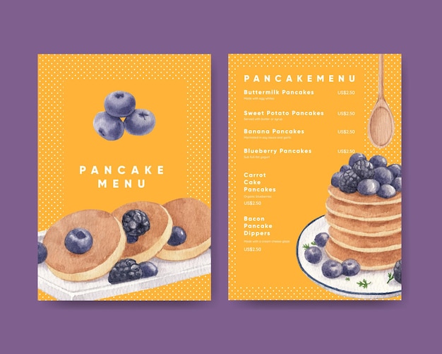 Menu template with happy pancake day conceptwatercolor style