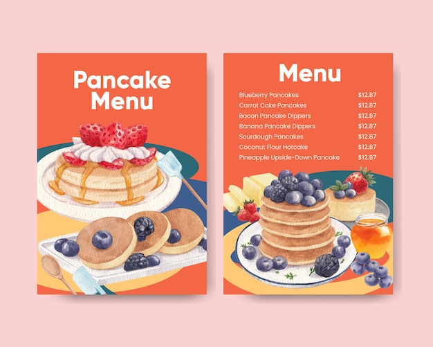 Menu template with happy pancake day conceptwatercolor style