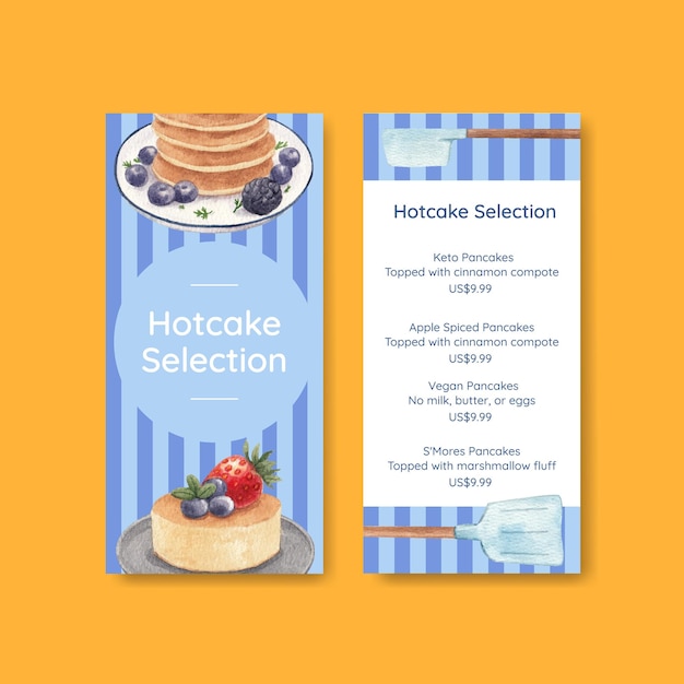 Menu template with happy pancake day conceptwatercolor style