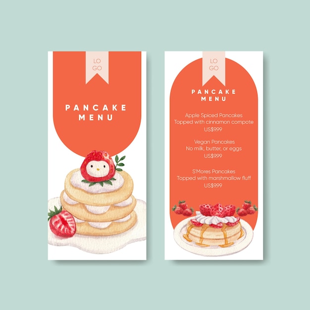 Menu template with happy pancake day conceptwatercolor style