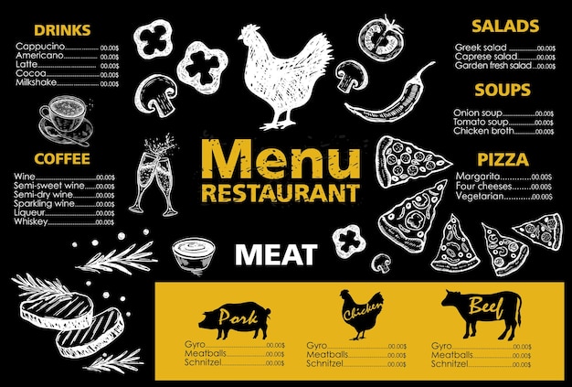 Menu Vector hand drawn illustration Design template