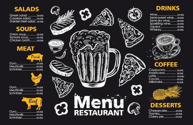 Menu Vector hand drawn illustration Design template