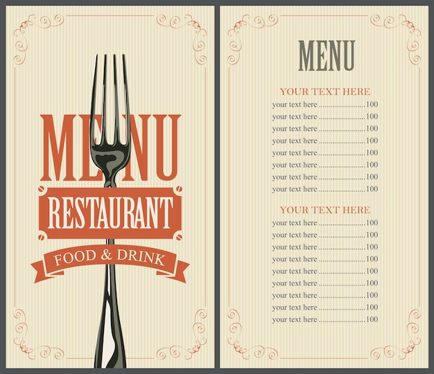 menu with fork for restaurant