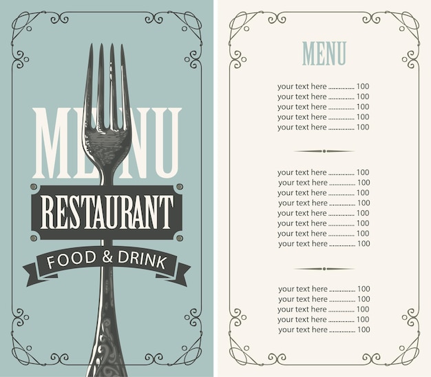 menu with price list with fork