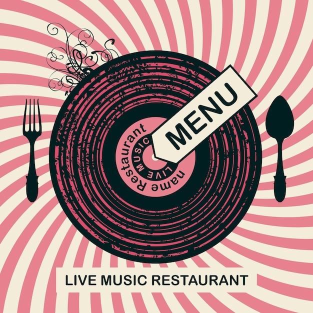 menu with vinyl record and cutlery