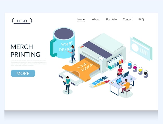 Merch printing vector website landing page design template