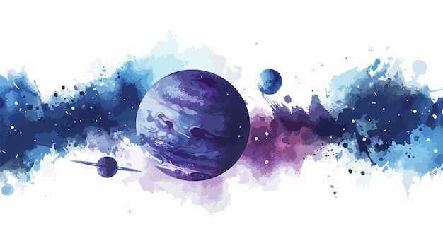 Mercury Planet Watercolor Hand Draw Horizontal Banner