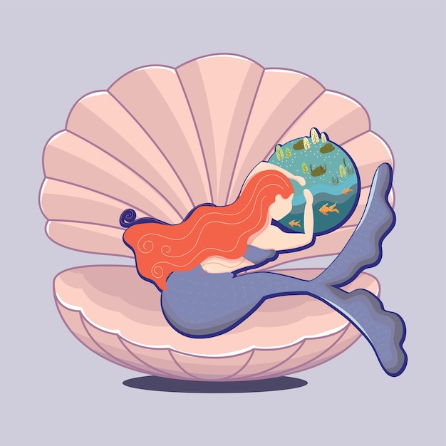 Mermaid as Mother Nature Hugging the Earth Illustration 03