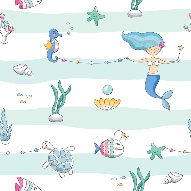 Mermaid birthday seamless pattern background