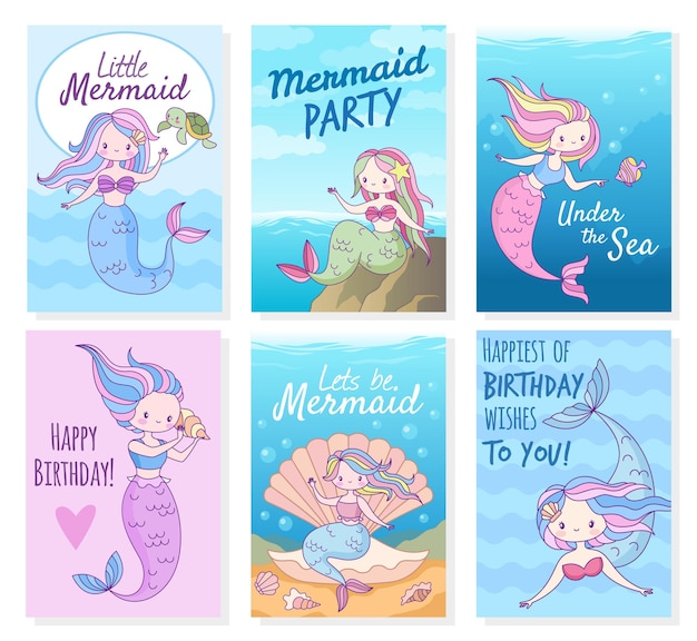 Mermaid cards design illustration