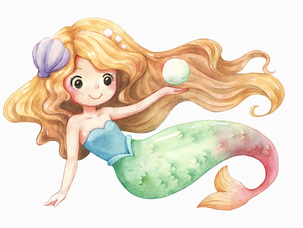 Mermaid character cartoon watercolor