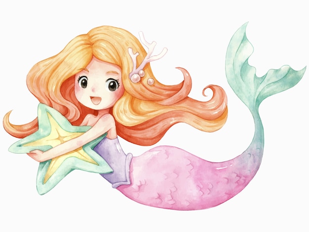 Mermaid character cartoon watercolor