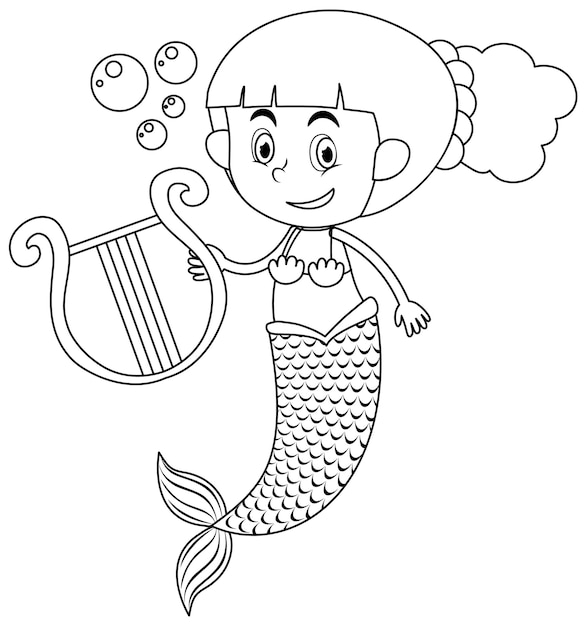 A mermaid doodle outline for colouring