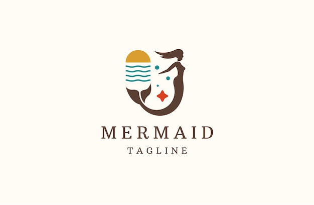 Mermaid logo icon design template flat vector illustration