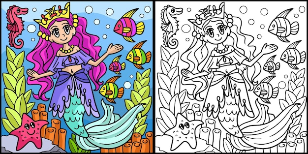 Mermaid Princess Coloring Page Illustration