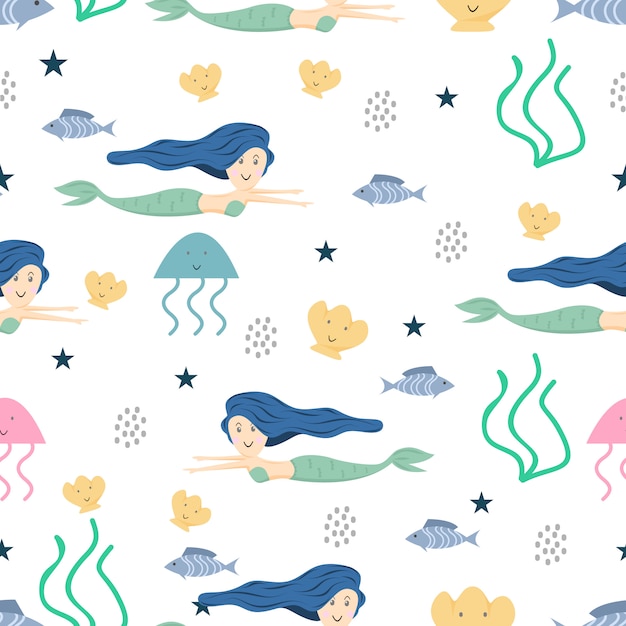 Mermaid seamless pattern for kids and children