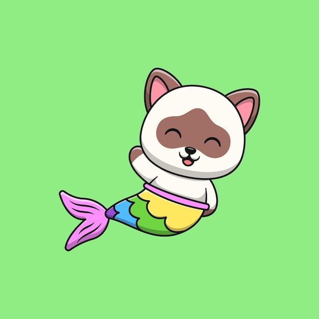 Mermaid siamese cat cartoon Flat cartoon style