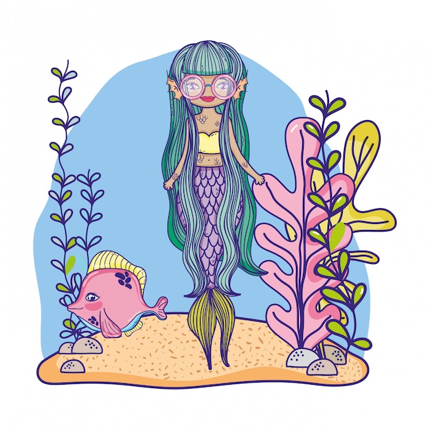 Mermaid swimming undersea