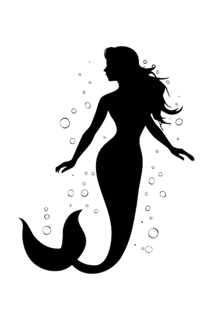 Mermaid swimming underwater silhouette Vector illustration