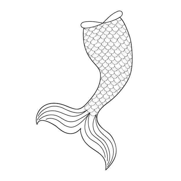 Mermaid tail in doodle outline style Element of mermaid costume