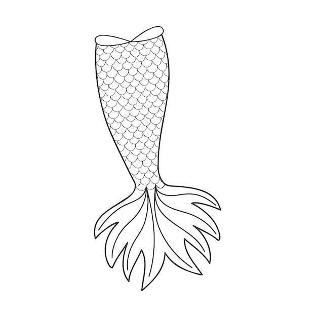 Mermaid tail in doodle outline style Element of mermaid costume