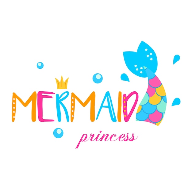 Mermaid tail and typography mermaid princess Template for girls prints stickers party accessories