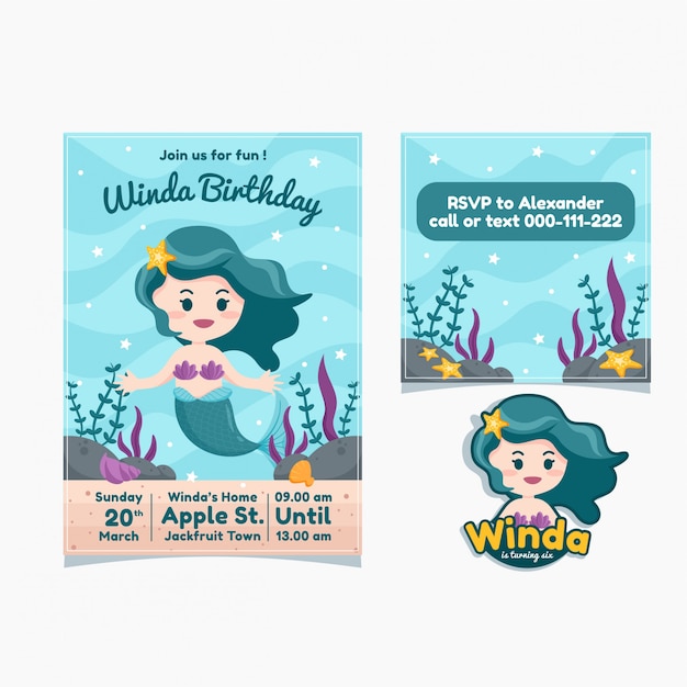 Mermaid theme birthday card