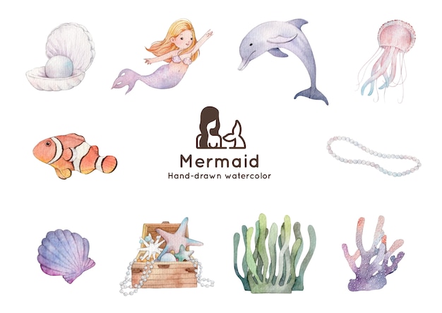 Mermaid theme watercolor illustration