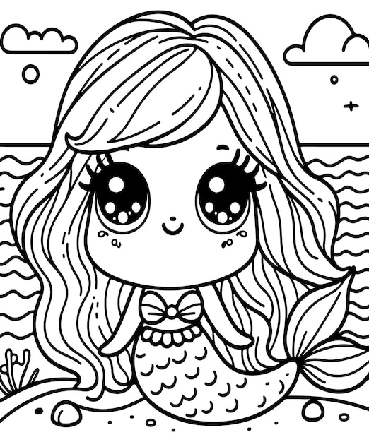 Vector mermaid vector drawing black and white coloring page