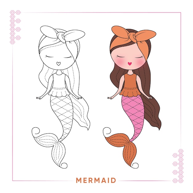 Mermaid vector illustrations coloring page