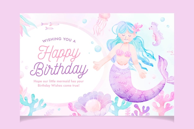 Mermaid Watercolor Cute Banner Birthday Invitation