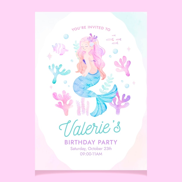 Vector mermaid watercolor flyer and poster template