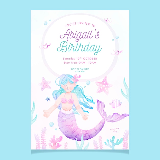 Vector mermaid watercolor flyer and poster template