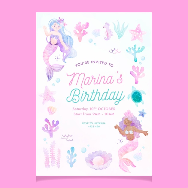 Vector mermaid watercolor flyer and poster template