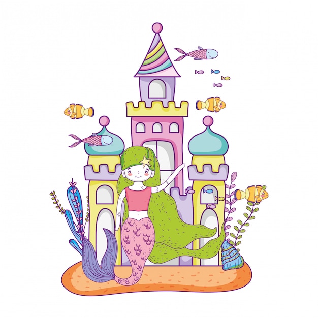 Mermaid with castle undersea scene