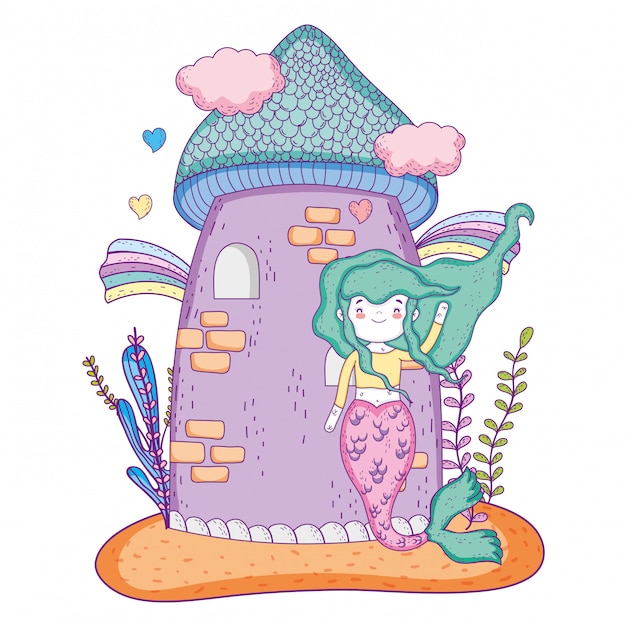 mermaid with castle undersea scene