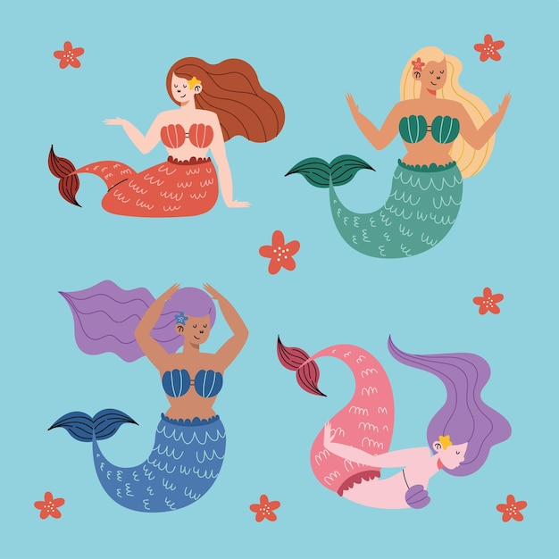 Mermaids cartoon icons