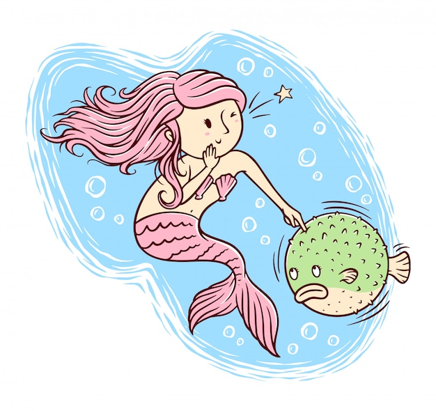 Mermaids and pufferfish illustration