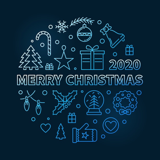 Merry Christmas 2020 blue modern linear illustration