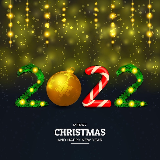 Merry christmas 2022 design with decorative letters and light abstract