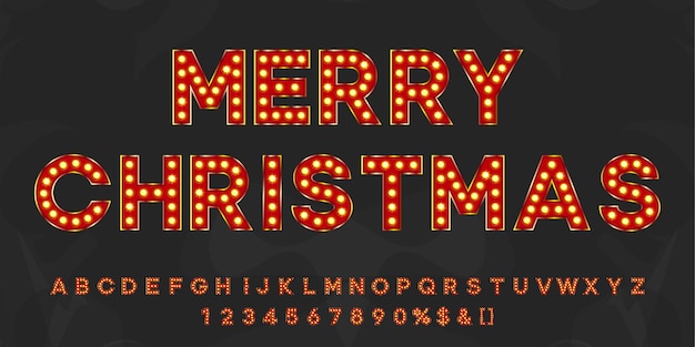 Merry Christmas 2022 vintage text with alphabet and numbers Retro party or event signboard