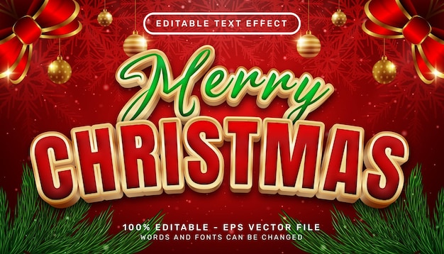 merry christmas 3d text effect and editable text effect with christmas background