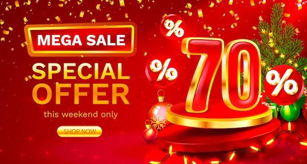 Merry Christmas 70 percent Off Discount creative composition Sale banner and poster Vector