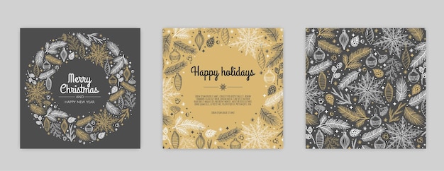 Merry Christmas artistic templates Corporate Holiday cards and invitations Floral frames and backgrounds design