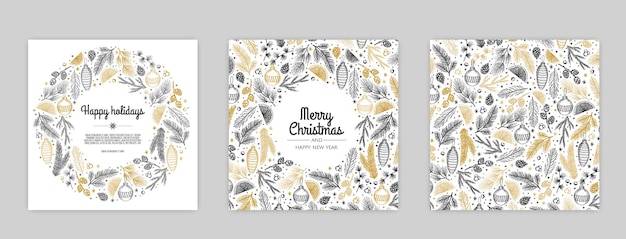 Merry Christmas artistic templates Corporate Holiday cards and invitations Floral frames and backgrounds design